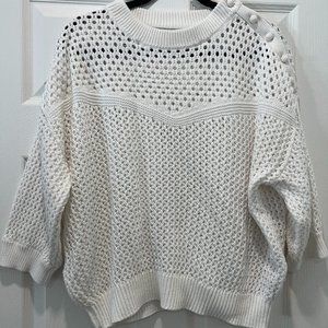 J. Crew Elbow-sleeve sweater with crocheted shoulder buttons White Sz Large